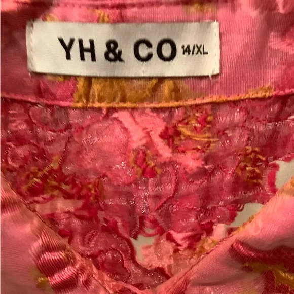 YH & CO PINK FLORAL MINI DRESS WITH PUFFY SLEEVES. SIZE 14/XL - Picture 13 of 16